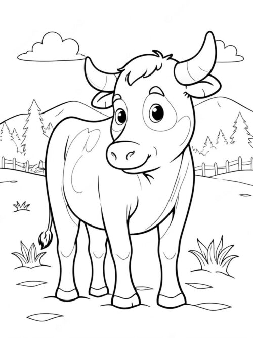 Cow in a winter field coloring page