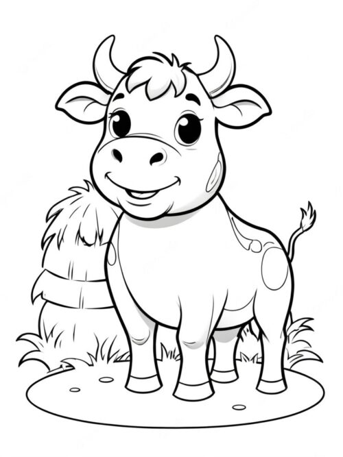 Cow with a Haystack Coloring Page
