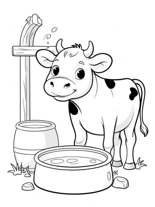 Cow with a Water Trough Coloring Page
