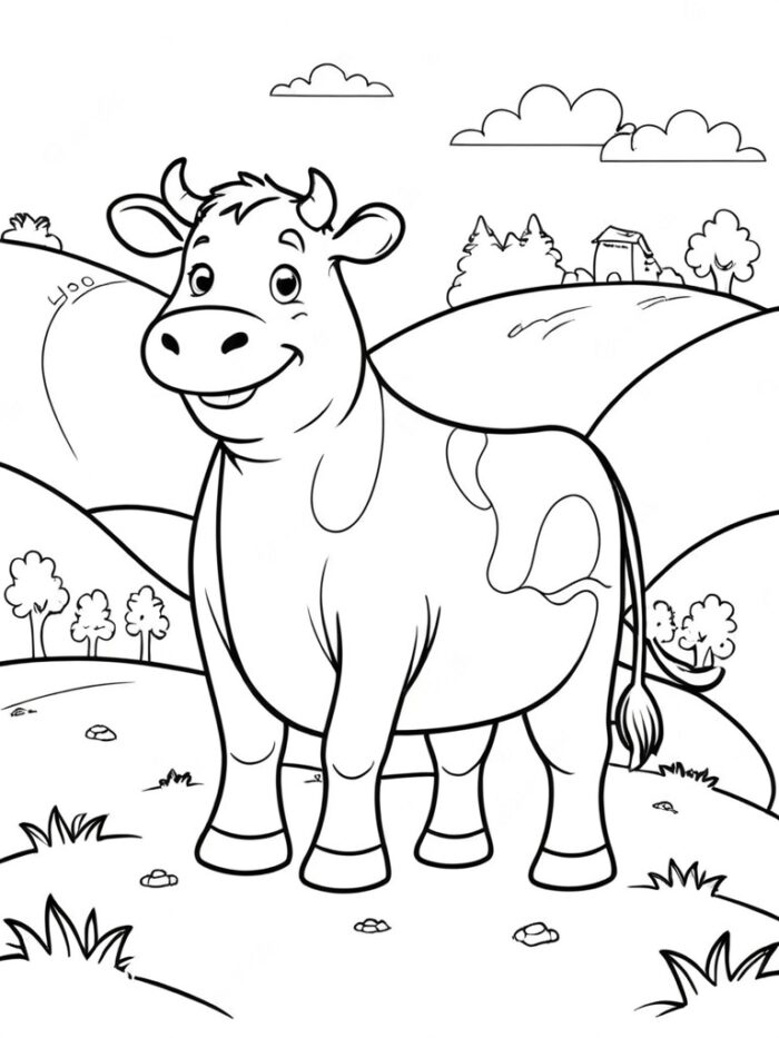 Cow with Rolling Hills Coloring Page